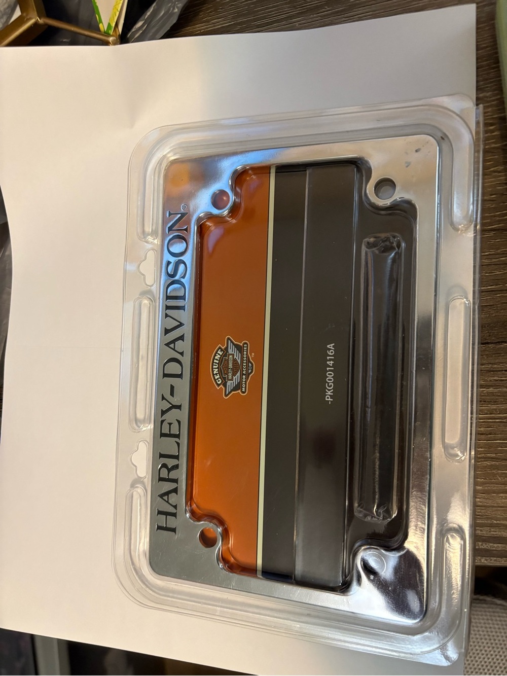 Harley-Davidson Orange and Black Metal License Plate Frame with Silver Accent